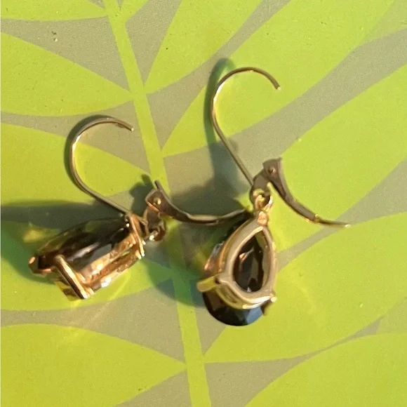 14k gold and Smokey topaz teardrop Earrings - Picture 2 of 4